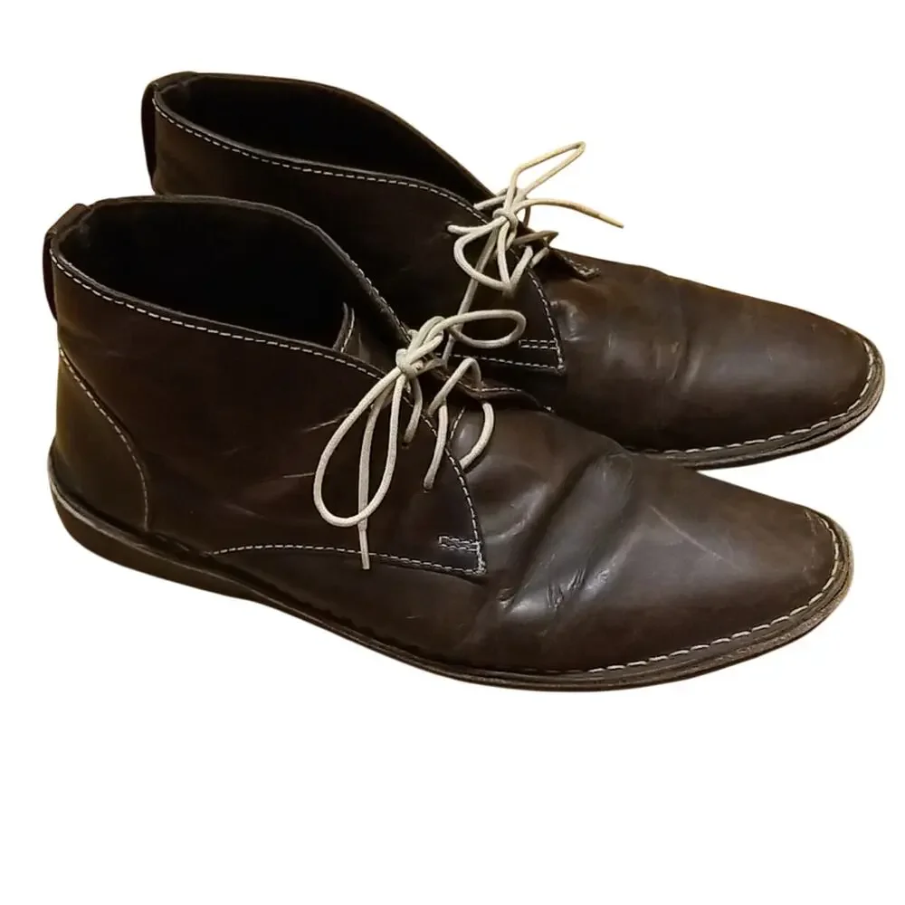 Steve Madden Men’s Leather Brown Distressed Lace Up Casual Chukka Boots Size 13
